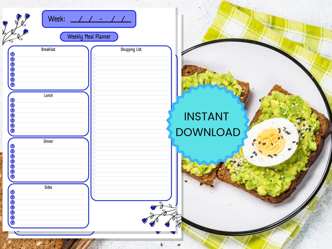 Weekly Meal Planner Printable | Grocery List Template (digital Download ...