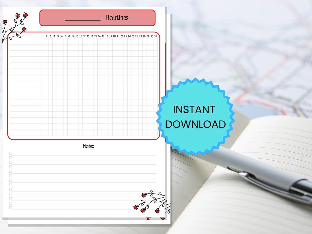 Monthly Routine Tracker Printable | Habit Tracker and Notes | Digital ...