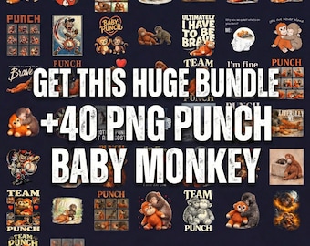 Punch Baby Monkey PNG Bundle | Funny Sublimation Sticker Designs (Digital Download)
