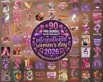 International Women's Day 2026 +90 PNG Bundle, Feminist Clipart (Commercial Use, Digital Download)