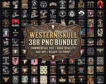 Western Skull PNG-bundel, 388 Cowboy Skull-ontwerpen, Howdy Putos Png, Texas-sublimatie PNG, Klaar voor DTF, Commercieel gebruik, Instant Download