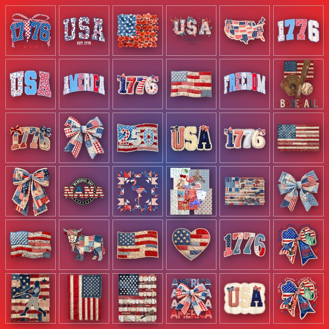 4th of July PNG Bundle | Patchwork Coquette Bow & USA Flag | Faux ...