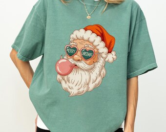 Santa Bubble Gum Christmas T-Shirt, Comfort Colors Xmas Tee, Funny Santa Claus Shirt, Retro Christmas Gift, Bubblegum Holiday Tee