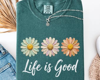 Comfort Colors®-T-shirt met madeliefjes, T-shirt met pastelkleurige bloemenprint boho