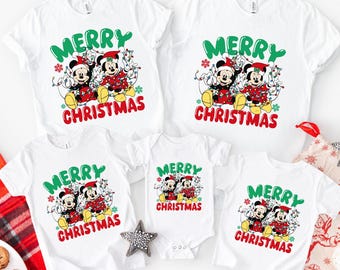 Merry Christmas T-Shirt, Disney Christmas Shirt, Mickey and Minnie Merry Christmas Youth T-Shirt,Christmas Holiday Shirt,Disneyland Bodysuit