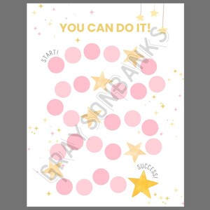 Puede incluir: Un gráfico blanco con círculos rosas y estrellas doradas, con el texto "YOU CAN DO IT!" en la parte superior. Las palabras "START" y "SUCCESS" también son visibles. Un diseño motivador e inspirador.