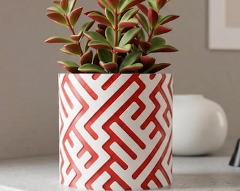 Fioriera geometrica stampata in 3D con drenaggio e vassoio raccogligocce, serie Trace, due colori, fioriera minimalista
