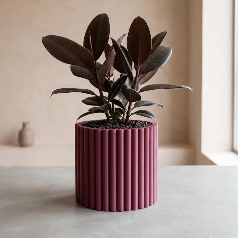 Listing photo: Modern 3D Printed Planter with Drainage & Drip Tray, 3D Printed Ribbed Plant Pot 4-11 Inch, Minimalist Fluted, 20 Colors, Palo XL Series