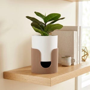 Elevated Floating Planter 3D Printed Cradle Planter Elevated Mid-Century Modern Indoor Plant Pot with Drainage Ribbed Column Finish