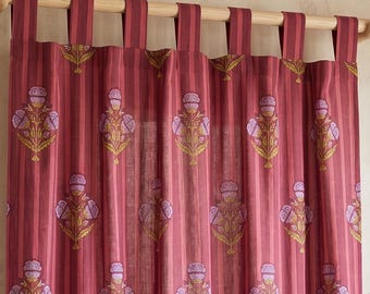 Maroon Floral Print Curtains | Cotton Curtain Panels | Bohemian Window Curtains |  Farmhouse Drapes | Handmade Indian Curtains| Cafe Curtain