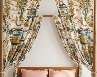 Indian ethnic Print Cotton Canopy Curtains – Floral Boho Bedroom Decor Window Panels – Eco Friendly Living Room Bed Curtain Drapes