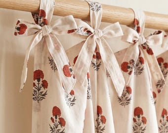 Hand Block Printed Cotton Curtain, Floral Window Curtain Panel, Indian Block Print Drapes, Boho Farmhouse Curtains, Custom Size Curtain