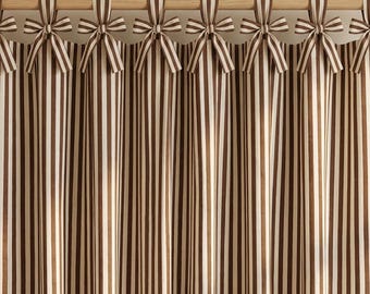 Brown and White Striped Cotton Curtain | Boho Minimalist Window Panel | Curtain With Tie Tops, Natural Striped Kitchen Curtains, Custom Size