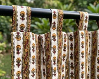 Hand Block Flower Printed Cotton Curtain, Boho Farmhouse Window Treatment, Classic Home Decor, for Bedroom & Living room Classic Home Decor