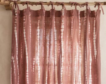 Handgefertigte braune Baumwollvorhänge im Batik-Stil, Boho-Shibori-Fenstervorhänge, Lichtfilterpaneel (Sonderanfertigung)