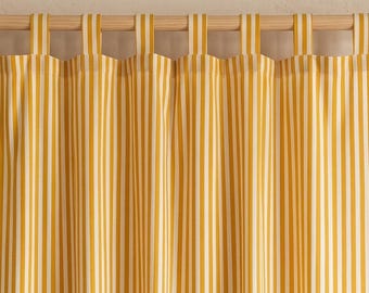 Yellow Striped Cotton Curtain | Boho Farmhouse Curtain | Cafe Kitchen Curtain | Hand Block Printed Window Panel | Custom Size Drapes