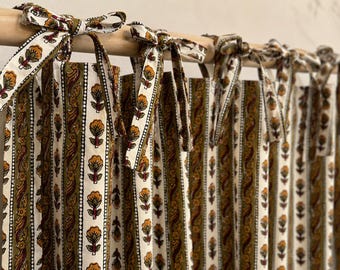 Hand Block Flower Printed Cotton Curtain, Boho Floral Farmhouse Curtains, Window Treatment for Bedroom & Living room Classic Home Decor