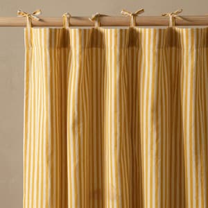 Yellow Striped Cotton Curtain Panel, Hand Block Printed Boho Farmhouse Curtain, Tie Top Custom Window Drape image 3