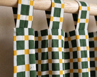Green Gingham Cotton Curtain, Checkered Farmhouse Window Curtains, Rustic Plaid Curtain Panels, Cottagecore Drapes, Custom Size Safe Curtain