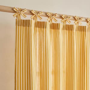 Yellow Striped Cotton Curtain Panel, Hand Block Printed Boho Farmhouse Curtain, Tie Top Custom Window Drape image 2