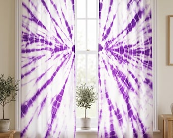 Handgefertigte, lila Batik-Baumwollvorhänge, Boho-Shibori-Lichtfilterpaneele (Sonderanfertigung)