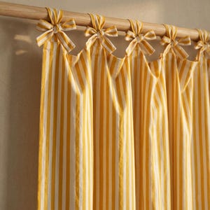 Yellow Striped Cotton Curtain Panel, Hand Block Printed Boho Farmhouse Curtain, Tie Top Custom Window Drape image 6