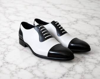 Men’s Black & White Spectator Oxford Shoes – Handmade Leather Dress Shoes