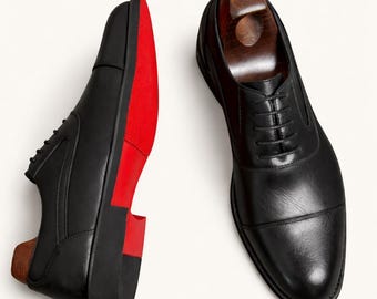 Handmade Black Leather Oxford business dress Shoes for men