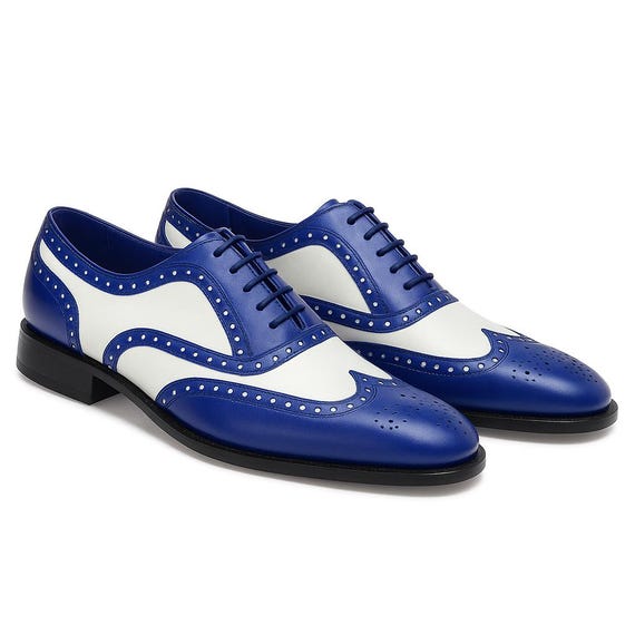 mens blue patent leather dress shoes Men's Two Tone Wingtip Oxford and White Shoes _alt_vneckmidislip