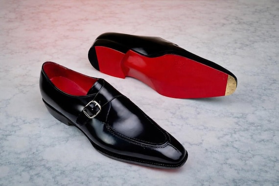 Mens Black Monk Strap Leather Shoes Elegant Handmade Formal Footwear