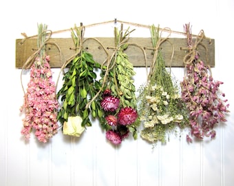 Reclaimed Wood Dried Flower Rack, Farmhouse Wall Decor, Jute Cord Arrangement