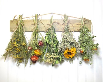 Reclaimed Wood, Dried Flower and Herb Rack, Farmhouse Wall Decor
