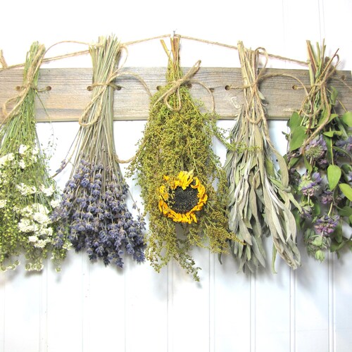 Fragrant Dried Herb Rack: Reclaimed Wood Kitchen Wall Decor