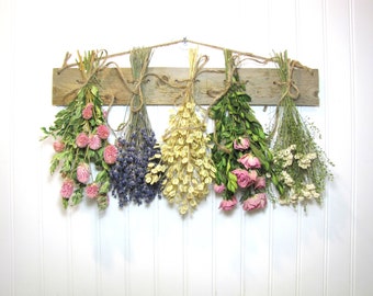 Dried Flower Rack, Dried Floral Arrangement, Farmhouse Wall Decor, Dried Flowers, Rustic, Primitive Decor