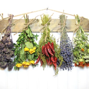 Farmhouse Wall Decor, Fragrant Dried Herb Rack, Kitchen Decor, Dried Floral Arrangement,