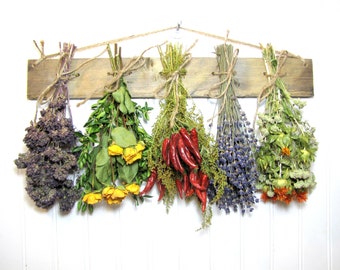 Farmhouse Dried Herb Rack, Reclaimed Wood Kitchen Decor