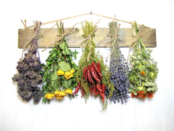 Farmhouse Dried Herb Rack, Reclaimed Wood Kitchen Decor