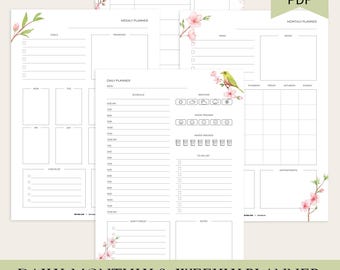 Planificador A5 Cherry Blossom, sin fecha, diario, semanal, mensual (descarga digital)