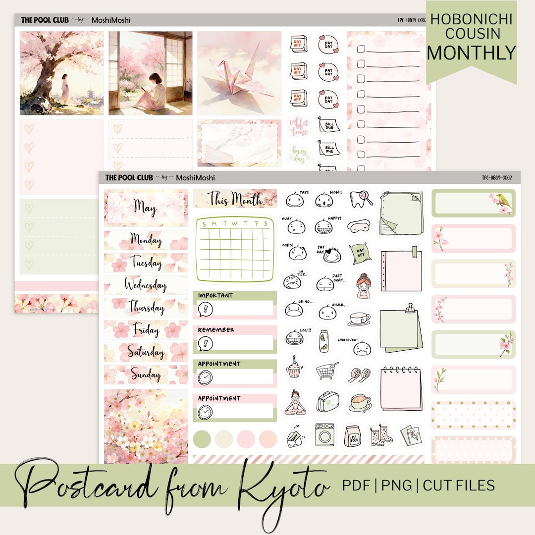 Hobonichi Cousin Monthly Planner Kit, May Printable Sakura Cut Files - Etsy