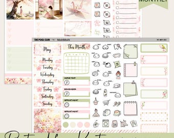 Kit de planificador mensual Hobonichi Cousin, archivos recortables de Sakura para imprimir en mayo