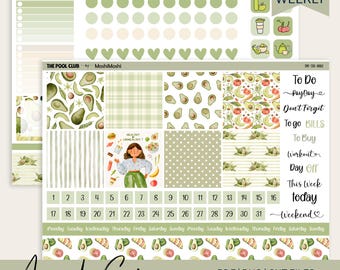 Kit de pegatinas para planificador: comida saludable, dieta, PNG + PDF imprimible + Silhouette Studio, compatible con la agenda semanal de Hobonichi Cousin.