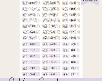 Afdrukbare Days of The Week-headers, Hobonichi Cousin-add-ons, stickers met lavendelthema