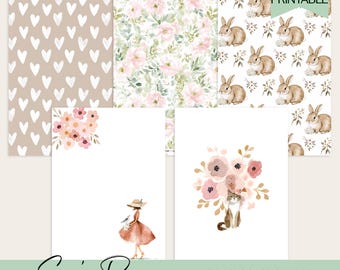 Planificador A5 con cubierta floral de primavera Hobonichi Cousin, divisor y vitela imprimible.