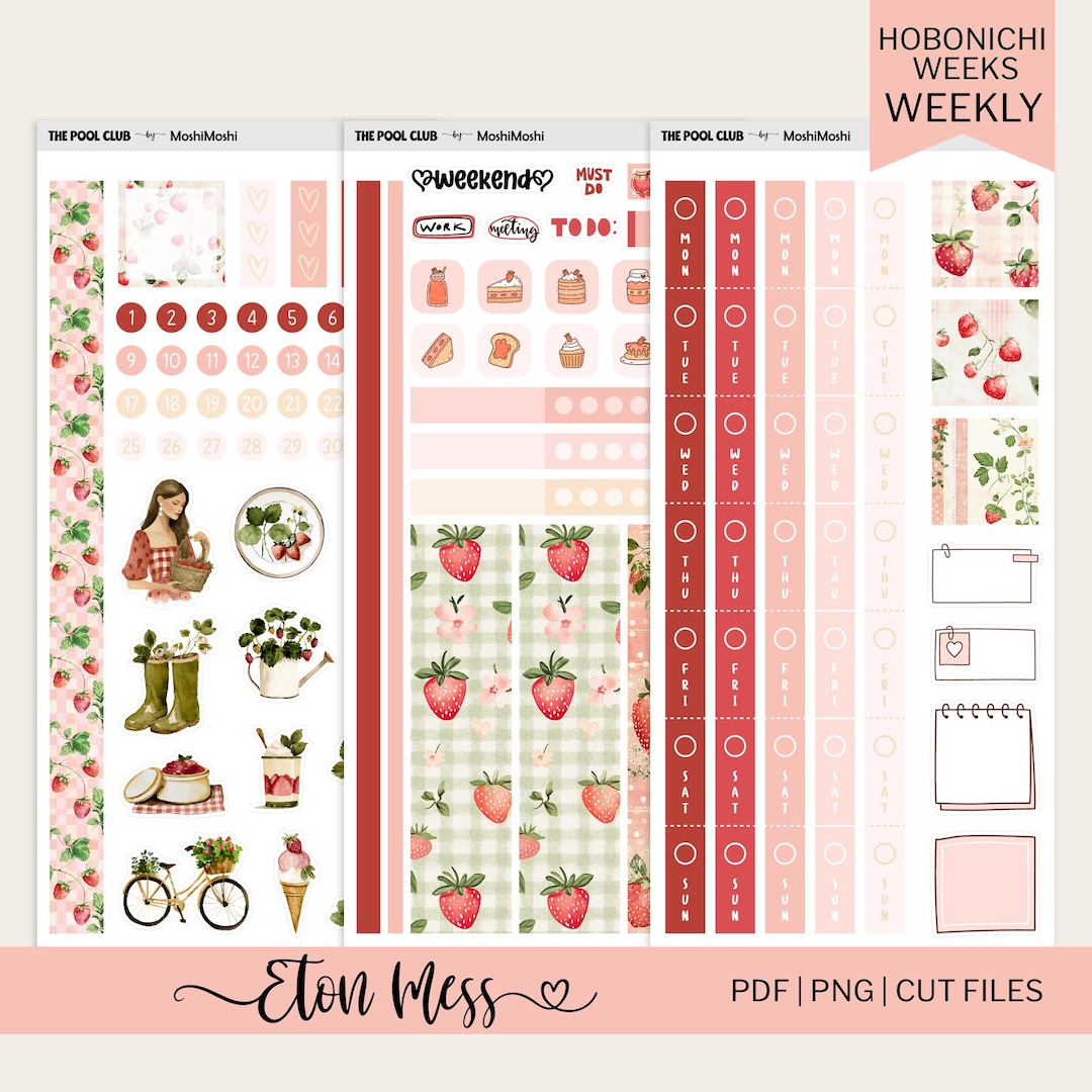 Hobonichi Weeks Printable Stickers, Strawberry, Summer Weekly Planner ...