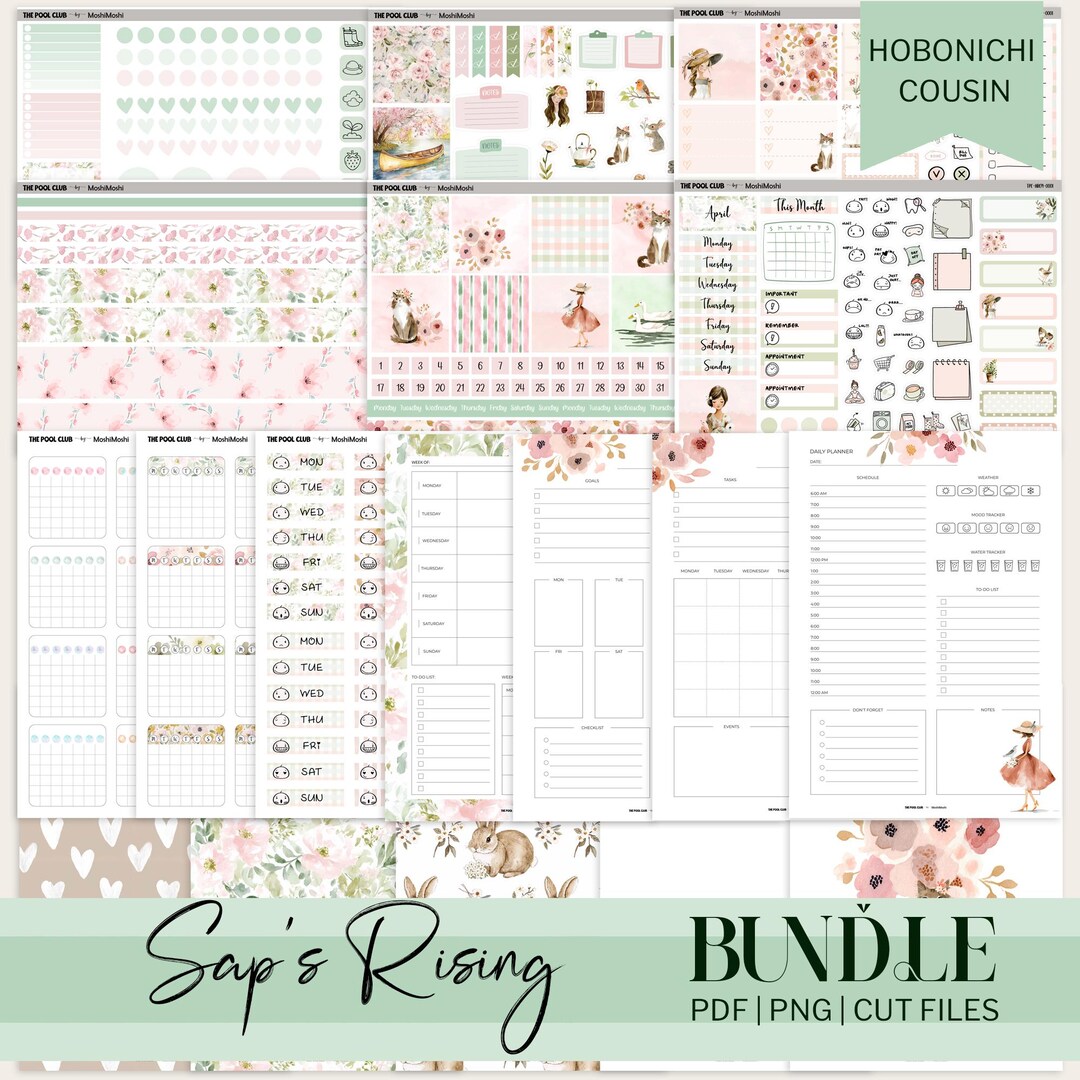 Spring Printable Planner Bundle, Floral Cottagecore, Weekly Monthly Kit ...