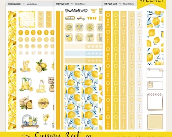 Pegatinas imprimibles para Hobonichi Weeks, kit de planificador semanal Lemon, cítricos pastel, archivos de corte PDF PNG