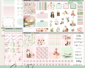 Kit de planificador semanal imprimible de primavera, estilo cottagecore floral, compatible con Hobonichi Cousin
