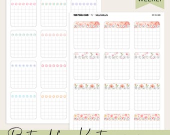 Rastreadores de hábitos semanales, complemento imprimible de Hobonichi Cousin con diseño de flor de cerezo, archivos PDF y PNG recortados