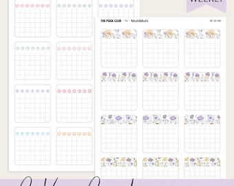 Habit Tracker Stickers, Hobonichi Cousin Weekly Planner Add On (PDF, PNG, Cut Files)