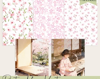 Planificador A5 con diseño de flor de cerezo, cubierta Hobonichi Cousin Sakura, divisor y papel vitela imprimible.